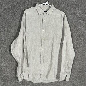 Charles Tyrwhitt Shirt Mens Large Gray 100% Linen Classic Fit Long Sleeve Casual